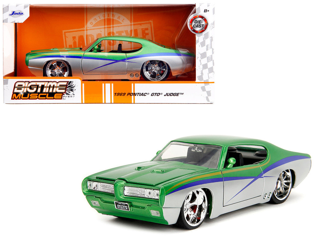 1969 Pontiac GTO Judge Green Metallic and Silver with Stripes "Bigtime Muscle" Series 1/24 Diecast Model Car by Jada-4