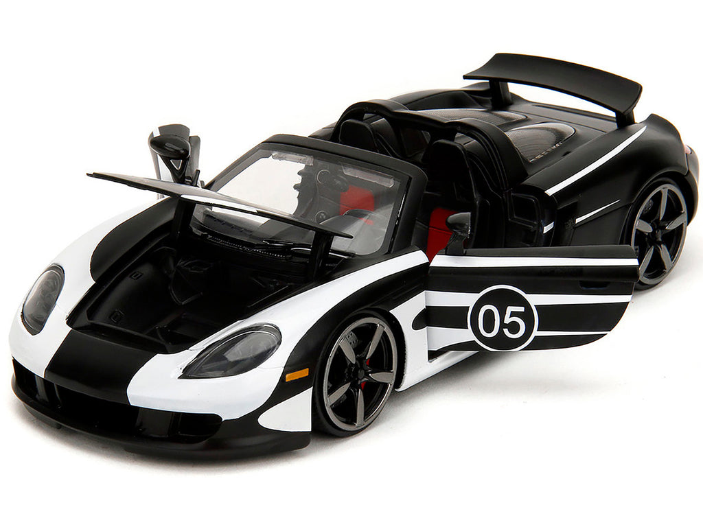 Porsche Carrera GT Convertible #05 Black with White Graphics "Hyper-Spec" Series 1/24 Diecast Model Car by Jada-1