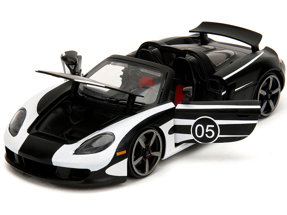 Porsche Carrera GT Convertible #05 Black with White Graphics "Hyper-Spec" Series 1/24 Diecast Model Car by Jada-1