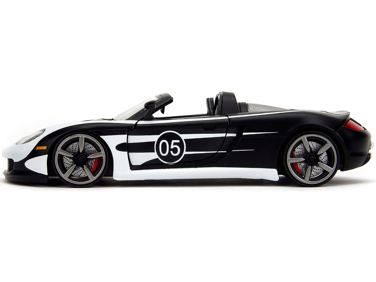 Porsche Carrera GT Convertible #05 Black with White Graphics "Hyper-Spec" Series 1/24 Diecast Model Car by Jada-2