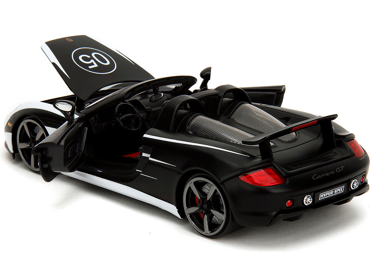 Porsche Carrera GT Convertible #05 Black with White Graphics "Hyper-Spec" Series 1/24 Diecast Model Car by Jada-3