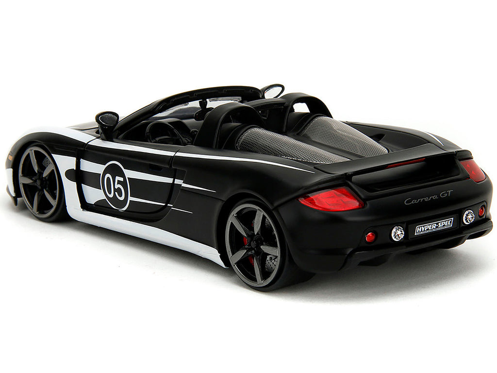 Porsche Carrera GT Convertible #05 Black with White Graphics "Hyper-Spec" Series 1/24 Diecast Model Car by Jada-4