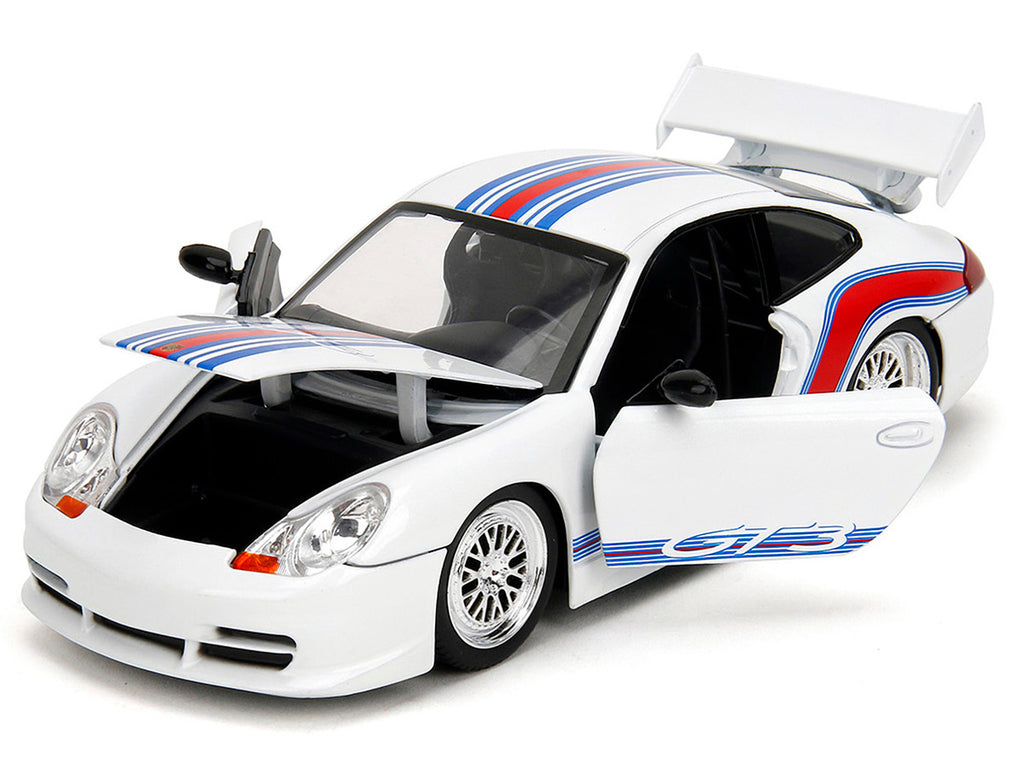 Porsche 911 GT3 (996) White with Red and Blue Stripes "Hyper-Spec" Series 1/24 Diecast Model Car by Jada-2