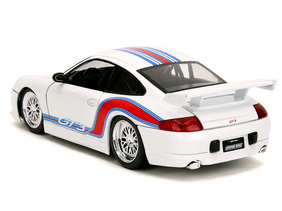 Porsche 911 GT3 (996) White with Red and Blue Stripes "Hyper-Spec" Series 1/24 Diecast Model Car by Jada-0