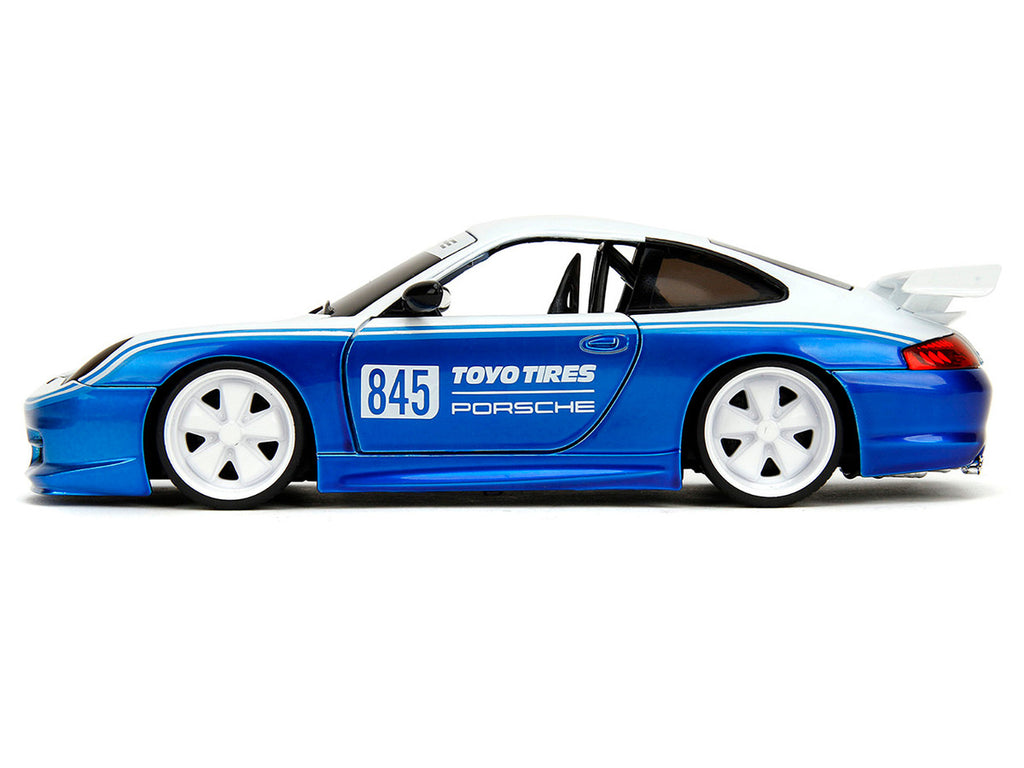 Porsche 911 GT3 RS (996) #845 White and Blue Metallic "Toyo Tires" "Hyper-Spec" Series 1/24 Diecast Model Car by Jada-2