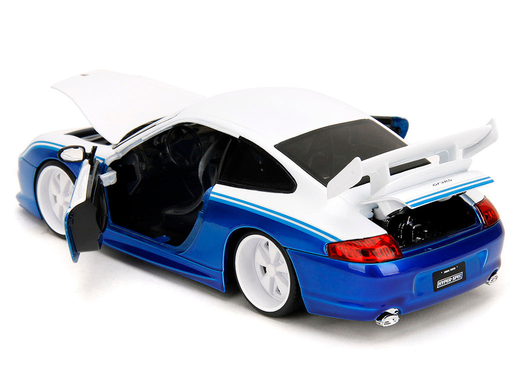 Porsche 911 GT3 RS (996) #845 White and Blue Metallic "Toyo Tires" "Hyper-Spec" Series 1/24 Diecast Model Car by Jada-3