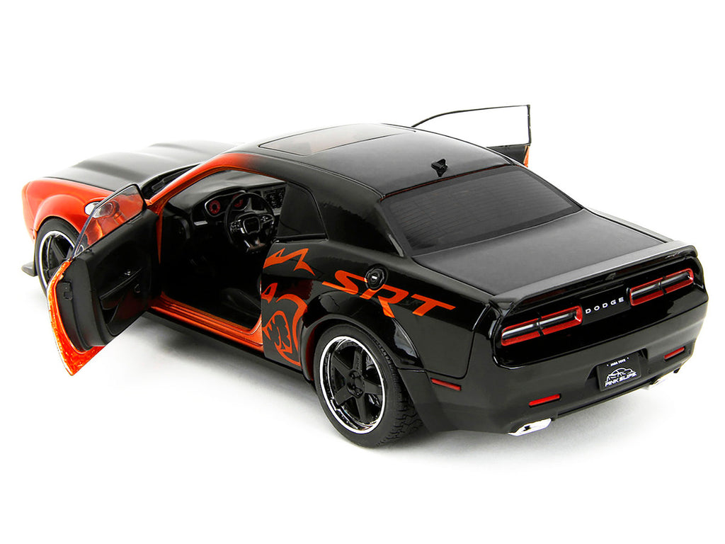 Dodge Challenger SRT Hellcat Orange Metallic and Black "Pink Slips" Series 1/18 Diecast Model Car by Jada-2