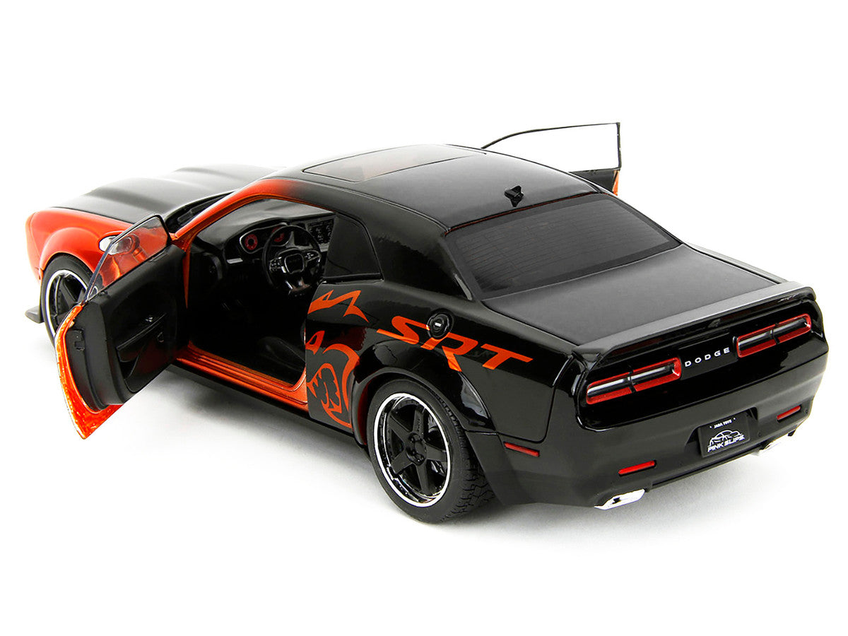 Dodge Challenger SRT Hellcat Orange Metallic and Black "Pink Slips" Series 1/18 Diecast Model Car by Jada-2