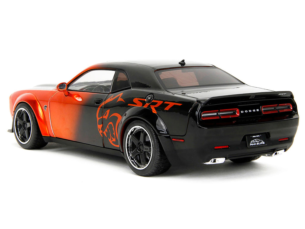 Dodge Challenger SRT Hellcat Orange Metallic and Black "Pink Slips" Series 1/18 Diecast Model Car by Jada-3