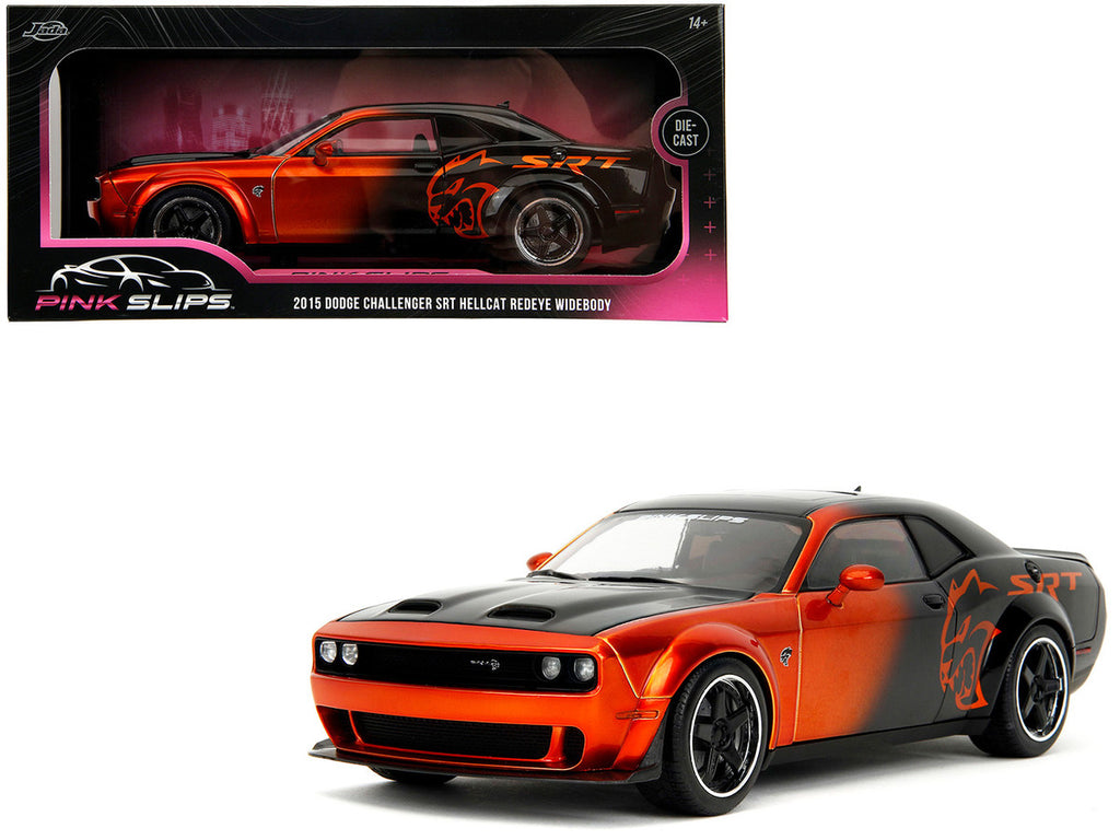 Dodge Challenger SRT Hellcat Orange Metallic and Black "Pink Slips" Series 1/18 Diecast Model Car by Jada-4