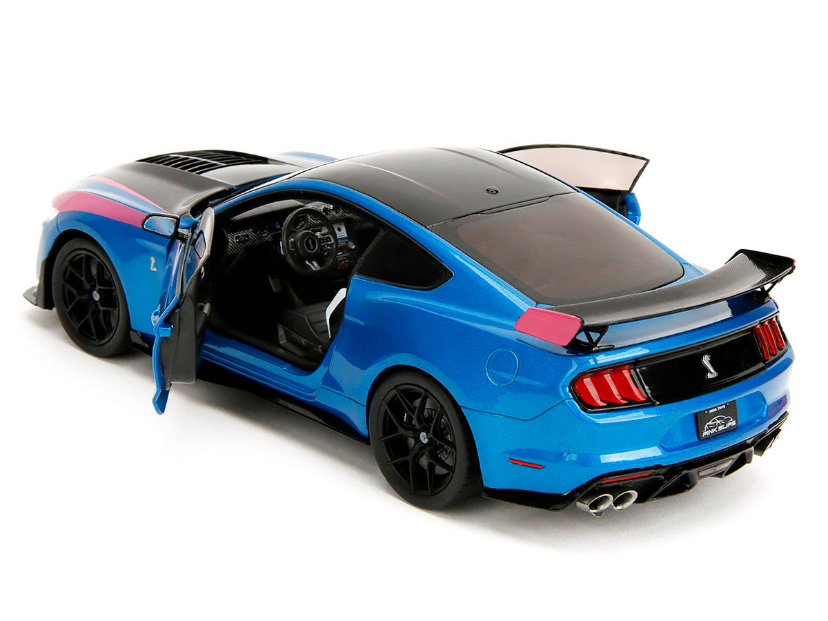 Ford Mustang Shelby GT500 Blue Metallic with Pink Stripes and Black Hood and Top "Pink Slips" Series 1/18 Diecast Model Car by Jada-3