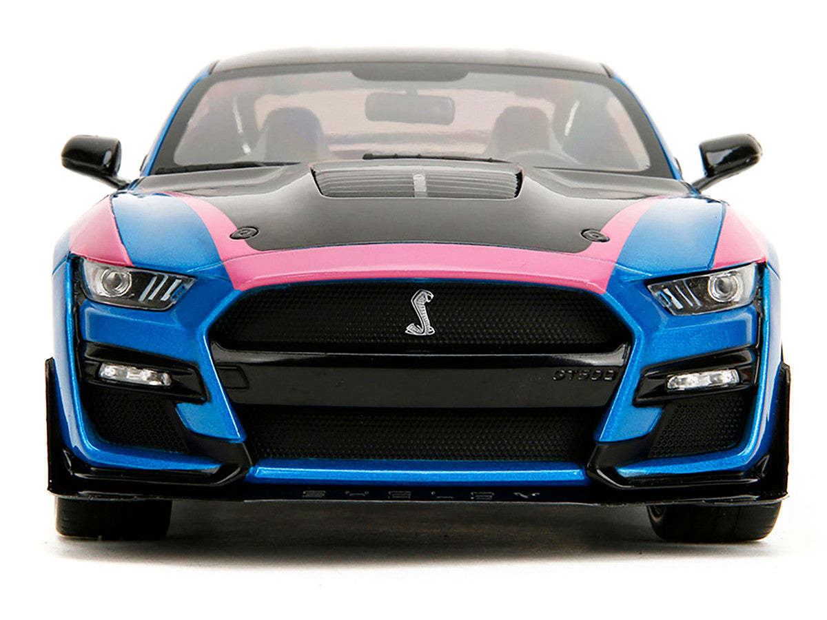 Ford Mustang Shelby GT500 Blue Metallic with Pink Stripes and Black Hood and Top "Pink Slips" Series 1/18 Diecast Model Car by Jada-1