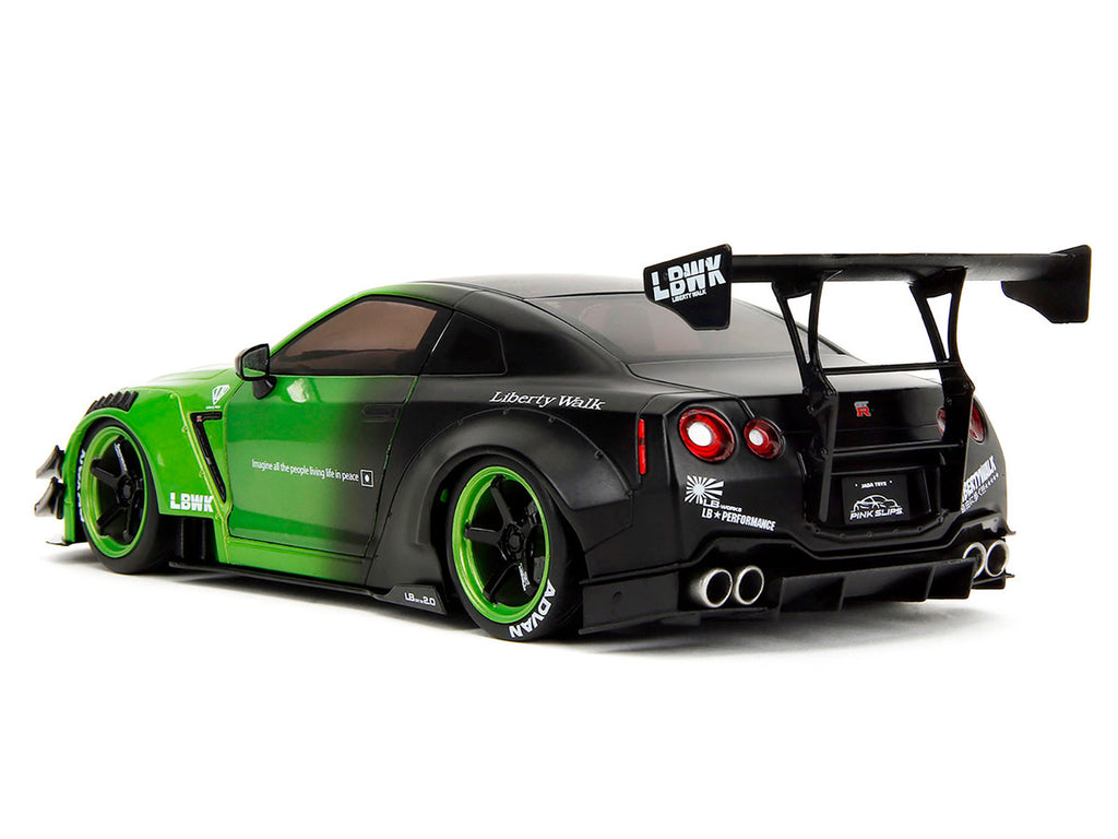 Nissan GT-R (R35) Liberty Walk Body Kit 2.0 RHD (Right Hand Drive) Green and Matt Black "Pink Slips" Series 1/18 Diecast Model Car by Jada-2