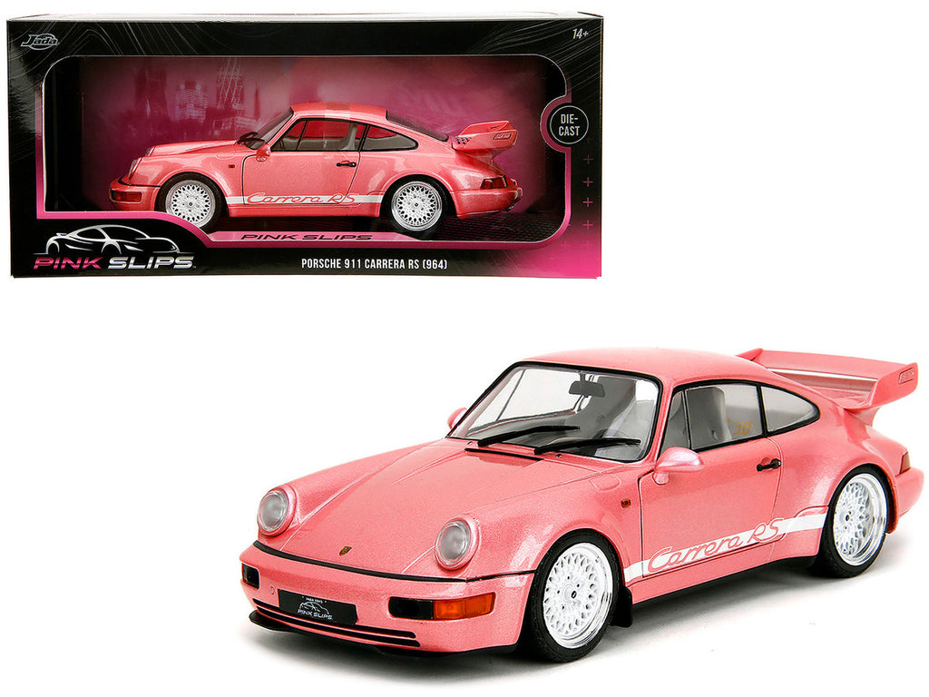 Porsche 911 Carrera RS (964) Pink Metallic with White Stripes "Pink Slips" Series 1/18 Diecast Model Car by Jada-4
