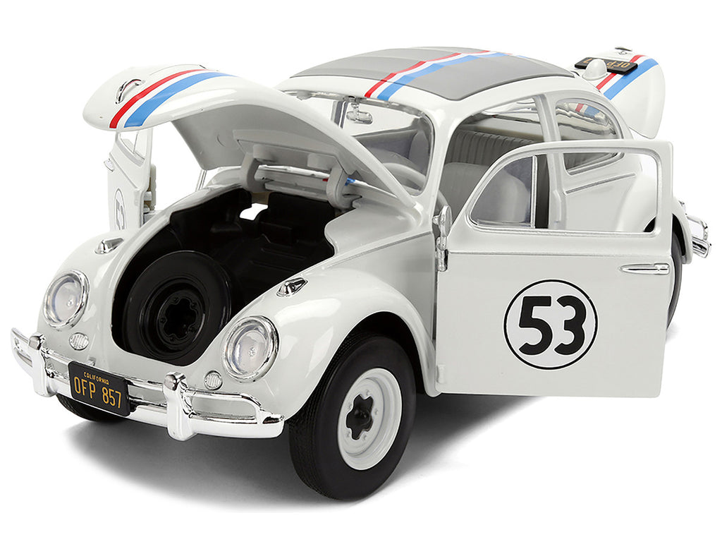 Volkswagen Beetle #53 "Herbie" White with Stripes "The Love Bug" (1968) Movie with Extra Wheels 1/24 Diecast Model Car by Jada-1