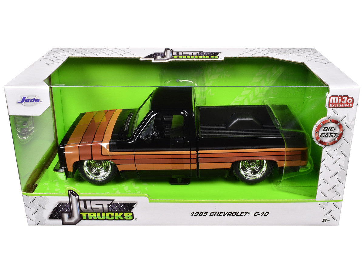 1985 Chevrolet C-10 Pickup Truck Black with Stripes and GM Rally Wheels "Just Trucks" Series 1/24 Diecast Model Car by Jada-1