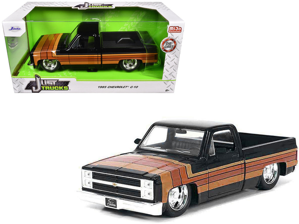 1985 Chevrolet C-10 Pickup Truck Black with Stripes and GM Rally Wheels "Just Trucks" Series 1/24 Diecast Model Car by Jada-2