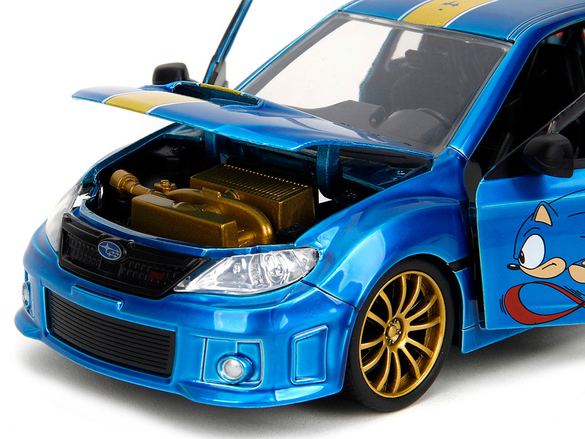 2012 Subaru Impreza WRX STI Blue Metallic with Graphics and Sonic The Hedgehog Diecast Figure "Sonic The Hedgehog" "Hollywood Rides" Series 1/24 Diecast Model Car by Jada-2