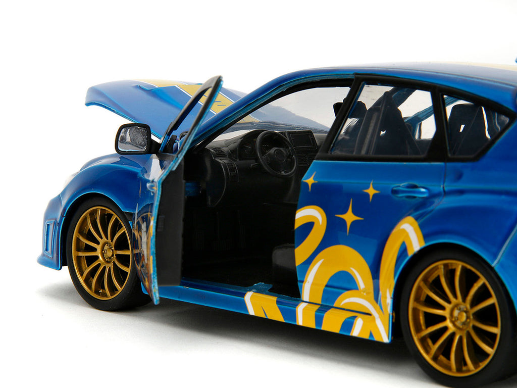 2012 Subaru Impreza WRX STI Blue Metallic with Graphics and Sonic The Hedgehog Diecast Figure "Sonic The Hedgehog" "Hollywood Rides" Series 1/24 Diecast Model Car by Jada-3