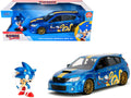2012 Subaru Impreza WRX STI Blue Metallic with Graphics and Sonic The Hedgehog Diecast Figure "Sonic The Hedgehog" "Hollywood Rides" Series 1/24 Diecast Model Car by Jada-0