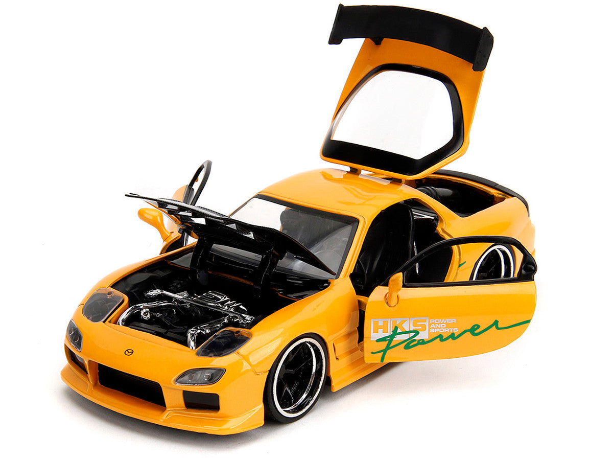1993 Mazda RX-7 "HKS Power" Yellow with Carbon Hood "JDM Tuners" Series 1/24 Diecast Model Car by Jada-1
