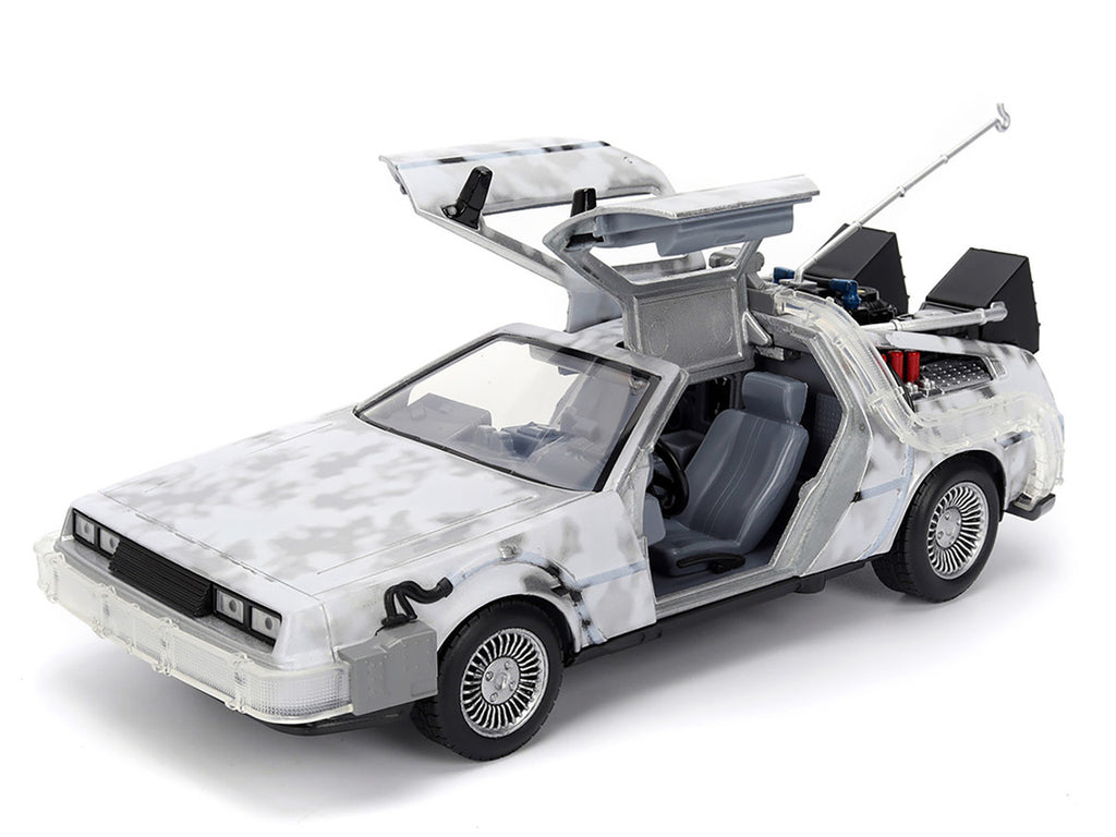 DMC DeLorean Time Machine Brushed Metal (Frost Version) with Lights "Back to the Future" (1985) Movie "Hollywood Rides" Series 1/24 Diecast Model Car by Jada-1