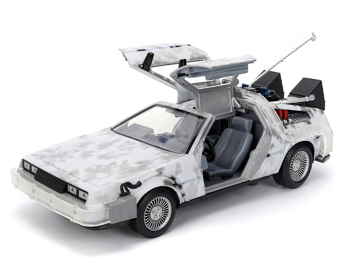 DMC DeLorean Time Machine Brushed Metal (Frost Version) with Lights "Back to the Future" (1985) Movie "Hollywood Rides" Series 1/24 Diecast Model Car by Jada-1