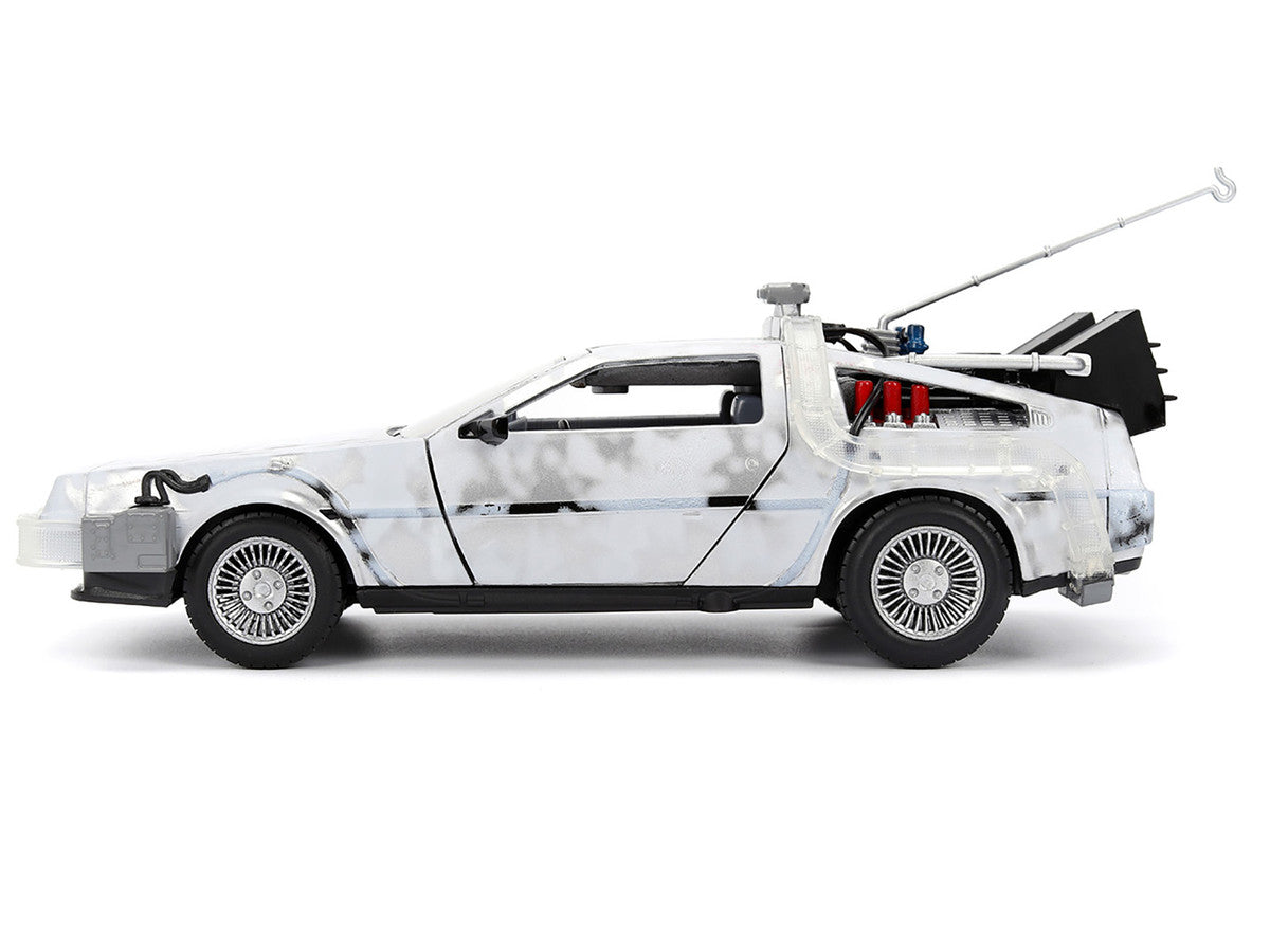 DMC DeLorean Time Machine Brushed Metal (Frost Version) with Lights "Back to the Future" (1985) Movie "Hollywood Rides" Series 1/24 Diecast Model Car by Jada-2