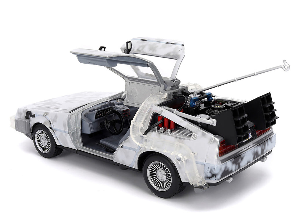 DMC DeLorean Time Machine Brushed Metal (Frost Version) with Lights "Back to the Future" (1985) Movie "Hollywood Rides" Series 1/24 Diecast Model Car by Jada-3