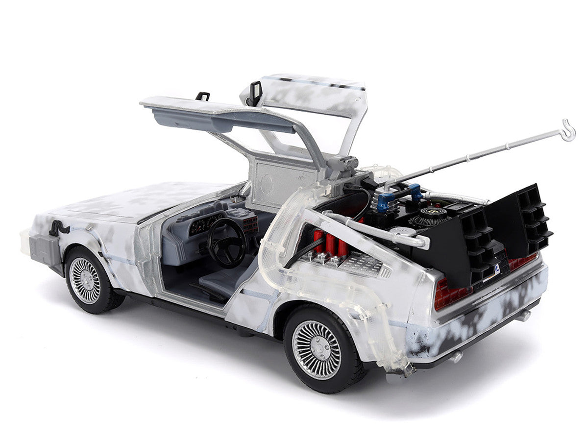 DMC DeLorean Time Machine Brushed Metal (Frost Version) with Lights "Back to the Future" (1985) Movie "Hollywood Rides" Series 1/24 Diecast Model Car by Jada-3