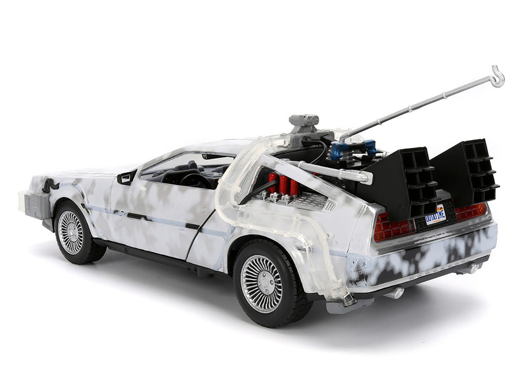 DMC DeLorean Time Machine Brushed Metal (Frost Version) with Lights "Back to the Future" (1985) Movie "Hollywood Rides" Series 1/24 Diecast Model Car by Jada-4