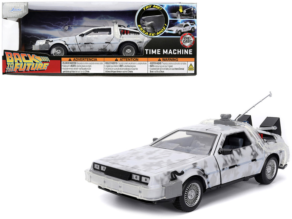 DMC DeLorean Time Machine Brushed Metal (Frost Version) with Lights "Back to the Future" (1985) Movie "Hollywood Rides" Series 1/24 Diecast Model Car by Jada-0