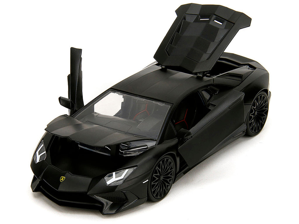 Shaw's Lamborghini Aventador Matt Black "Furious 7" (2015) Movie "Fast & Furious" Series 1/24 Diecast Car Model by Jada-3