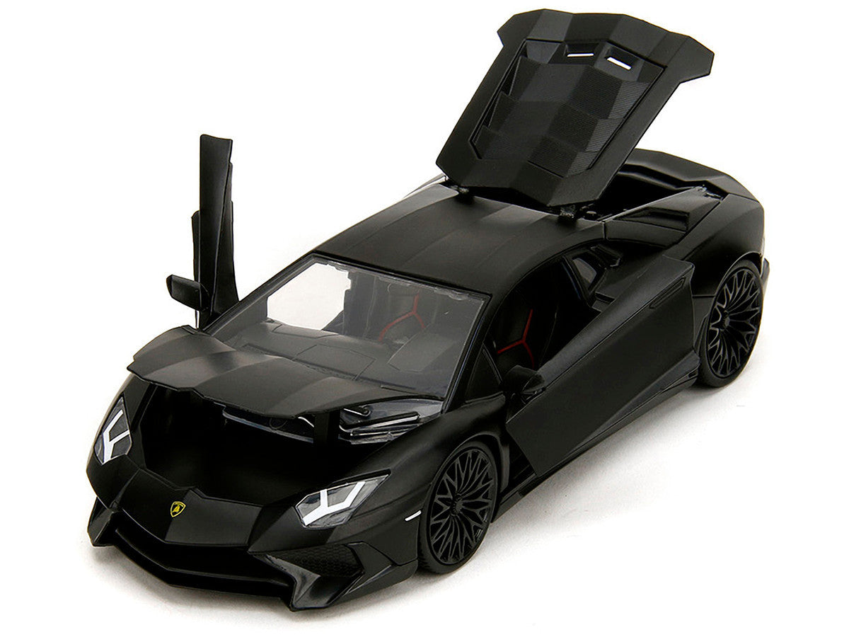 Shaw's Lamborghini Aventador Matt Black "Furious 7" (2015) Movie "Fast & Furious" Series 1/24 Diecast Car Model by Jada-3