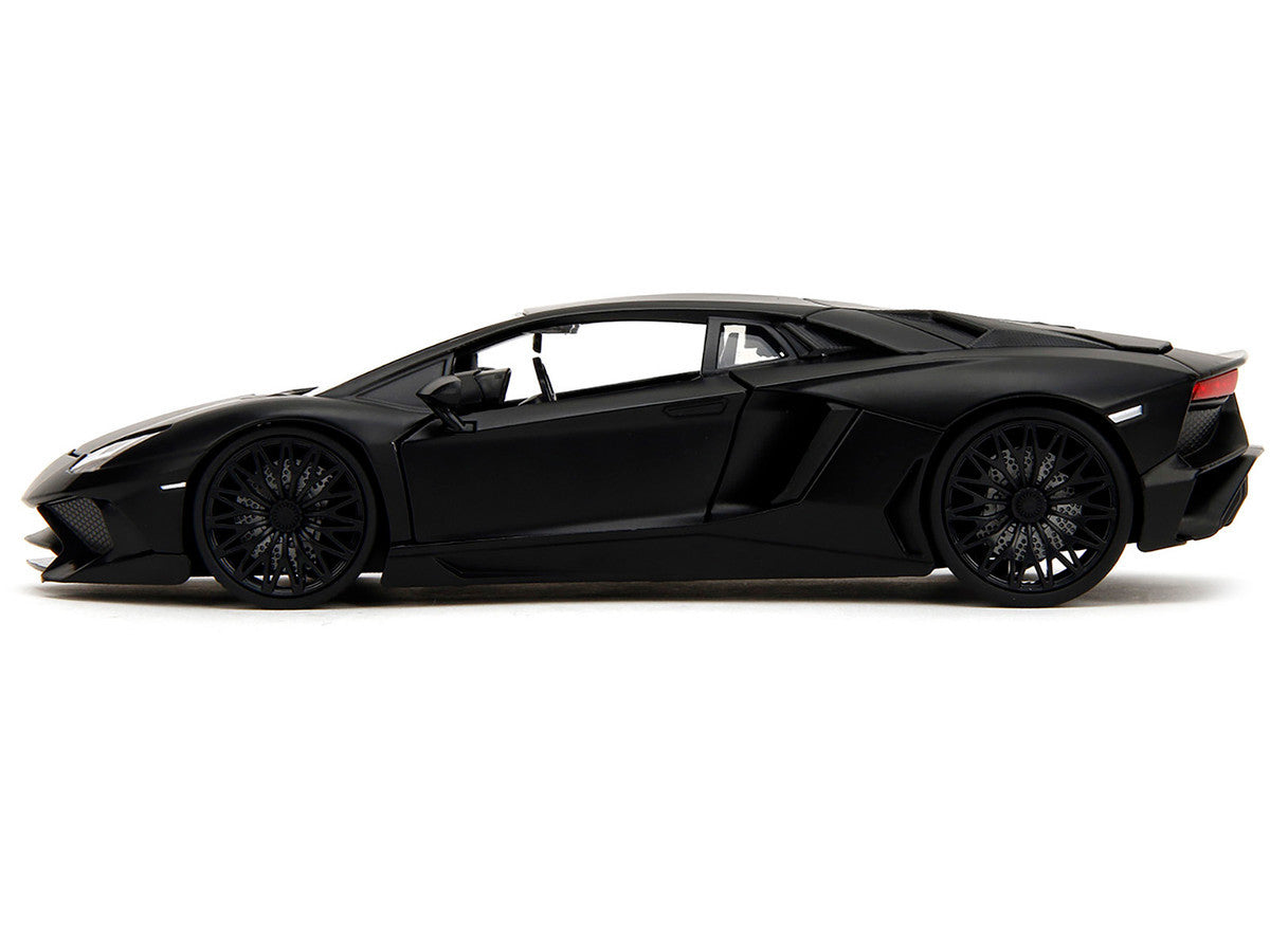 Shaw's Lamborghini Aventador Matt Black "Furious 7" (2015) Movie "Fast & Furious" Series 1/24 Diecast Car Model by Jada-2