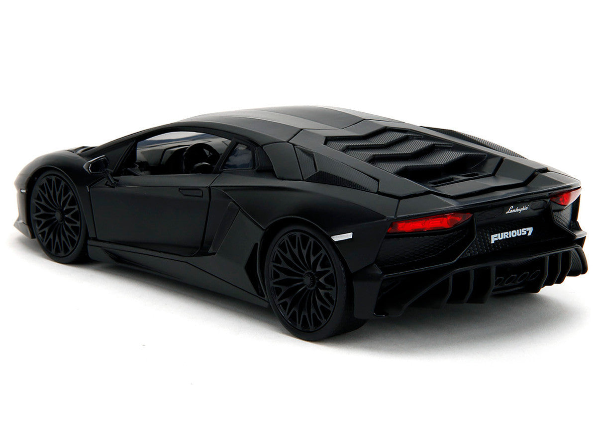 Shaw's Lamborghini Aventador Matt Black "Furious 7" (2015) Movie "Fast & Furious" Series 1/24 Diecast Car Model by Jada-0