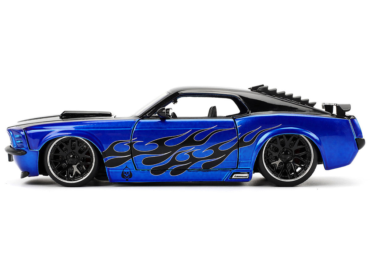 1970 Ford Mustang Boss 429 Black and Blue Metallic with Flames "Bigtime Muscle" Series 1/24 Diecast Model Car by Jada-3