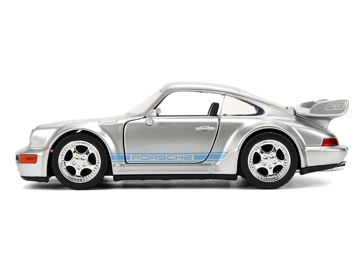 Porsche 911 Carrera RS 3.8 "Mirage" Silver Metallic with Blue Stripes "Transformers: Rise of the Beasts" (2023) Movie "Hollywood Rides" 1/32 Diecast Model Car by Jada-2