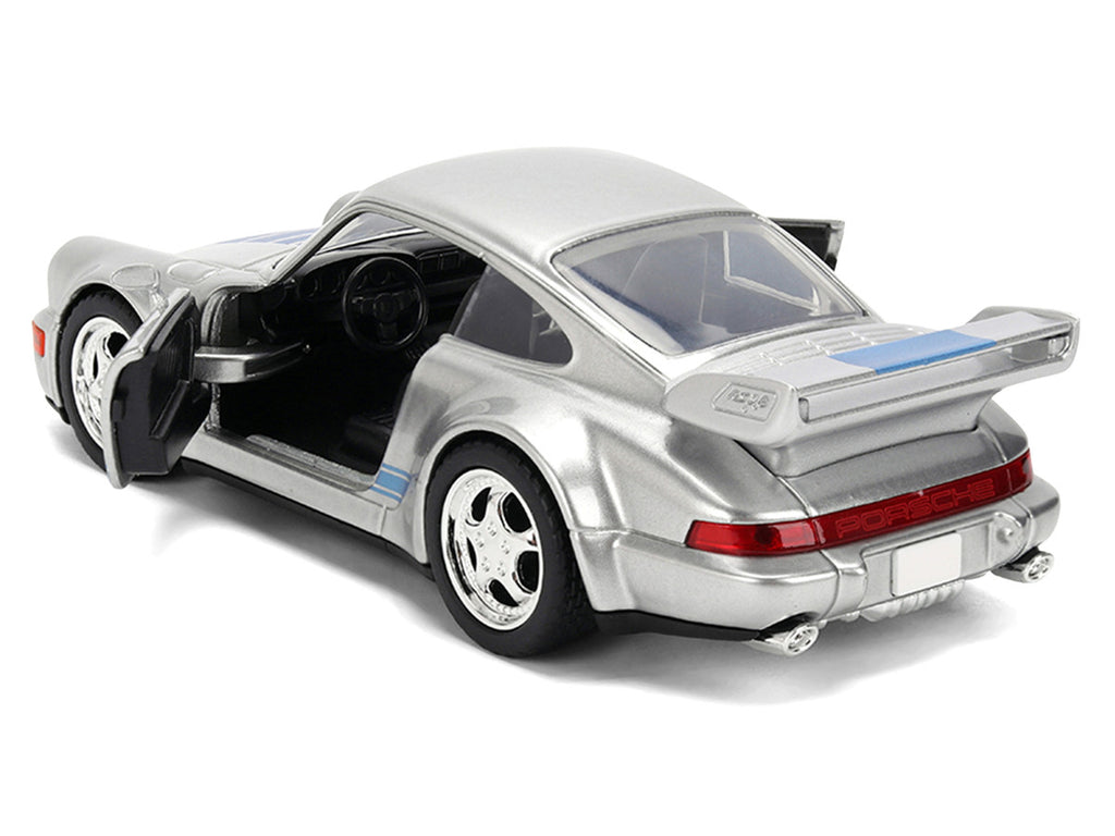 Porsche 911 Carrera RS 3.8 "Mirage" Silver Metallic with Blue Stripes "Transformers: Rise of the Beasts" (2023) Movie "Hollywood Rides" 1/32 Diecast Model Car by Jada-3