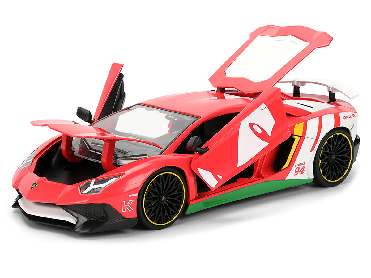 Lamborghini Aventador SV Red with Graphics and Knuckles Diecast Figure "Sonic The Hedgehog" Franchise "Hollywood Rides" Series 1/24 Diecast Model by Jada-3
