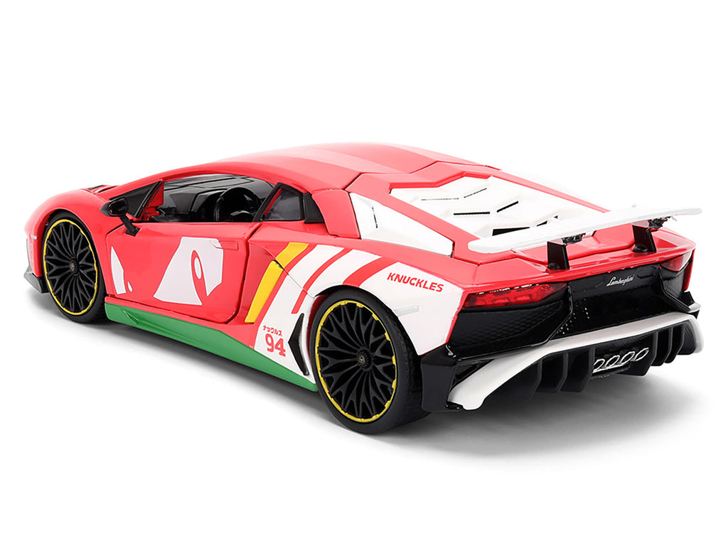 Lamborghini Aventador SV Red with Graphics and Knuckles Diecast Figure "Sonic The Hedgehog" Franchise "Hollywood Rides" Series 1/24 Diecast Model by Jada-2