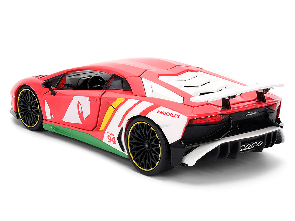 Lamborghini Aventador SV Red with Graphics and Knuckles Diecast Figure "Sonic The Hedgehog" Franchise "Hollywood Rides" Series 1/24 Diecast Model by Jada-2