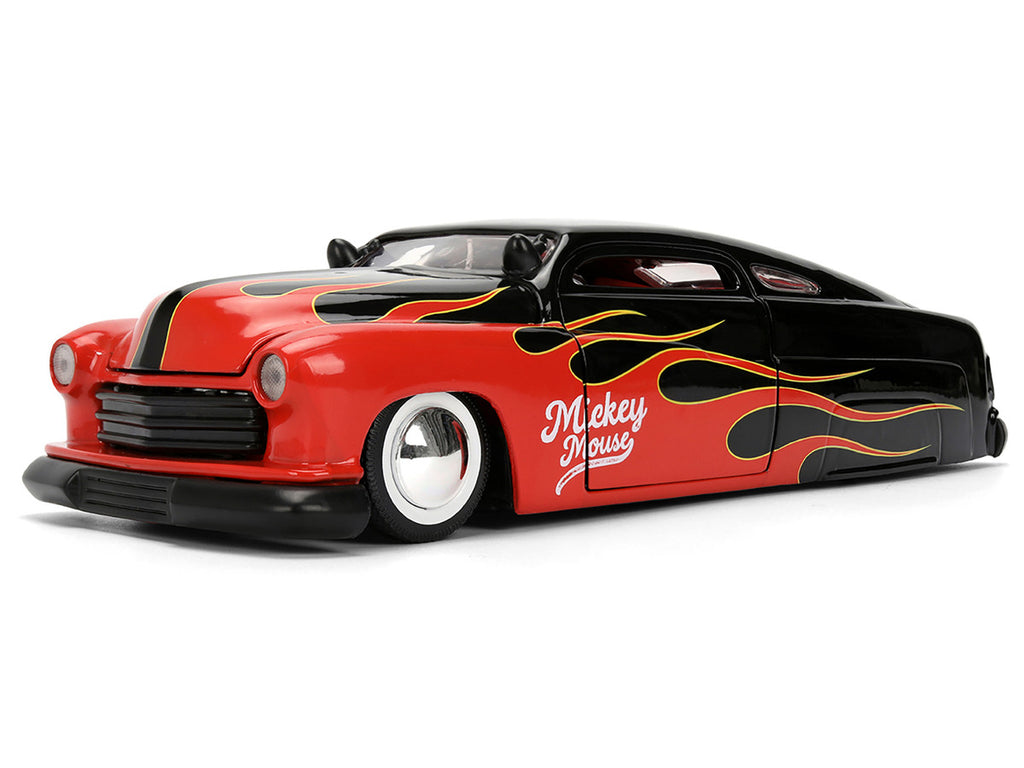 1951 Mercury Coupe Black with Flame Graphics and Red Interior and Mickey Mouse Diecast Figure "Disney's Mickey Mouse" "Hollywood Rides" Series 1/24 Diecast Model Car by Jada-1