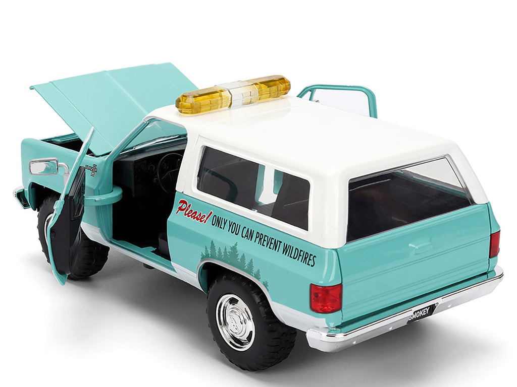 1980 Chevrolet Blazer Light Green with White Top and Graphics and Smokey Bear Diecast Figure "Smokey Bear" "Hollywood Rides" Series 1/24 Diecast Model by Jada-3