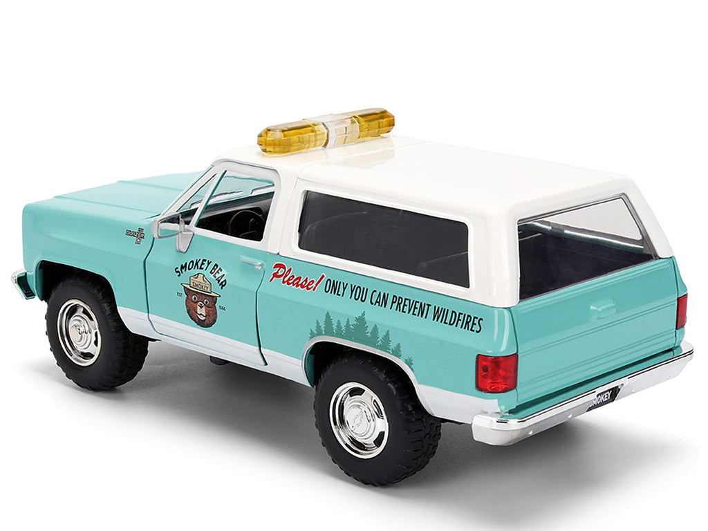 1980 Chevrolet Blazer Light Green with White Top and Graphics and Smokey Bear Diecast Figure "Smokey Bear" "Hollywood Rides" Series 1/24 Diecast Model by Jada-2
