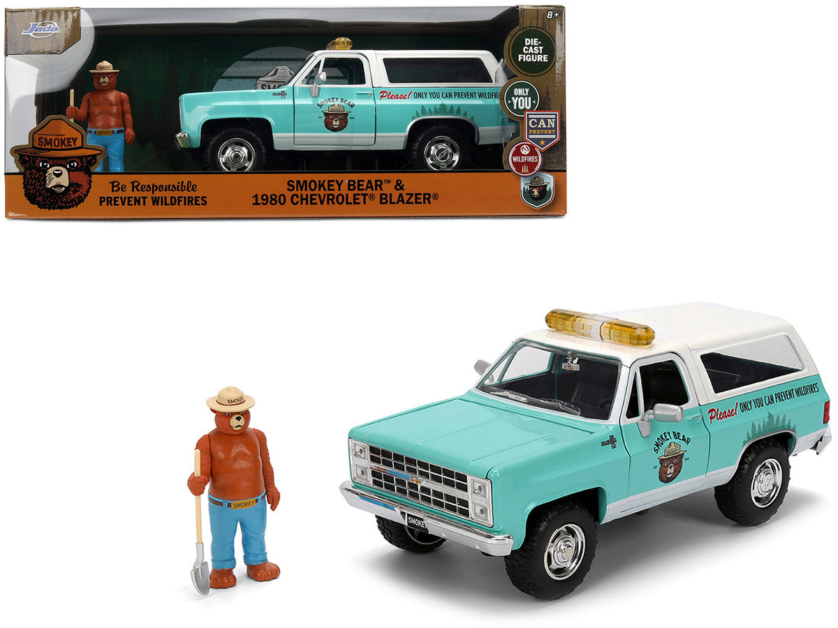 1980 Chevrolet Blazer Light Green with White Top and Graphics and Smokey Bear Diecast Figure "Smokey Bear" "Hollywood Rides" Series 1/24 Diecast Model by Jada-4