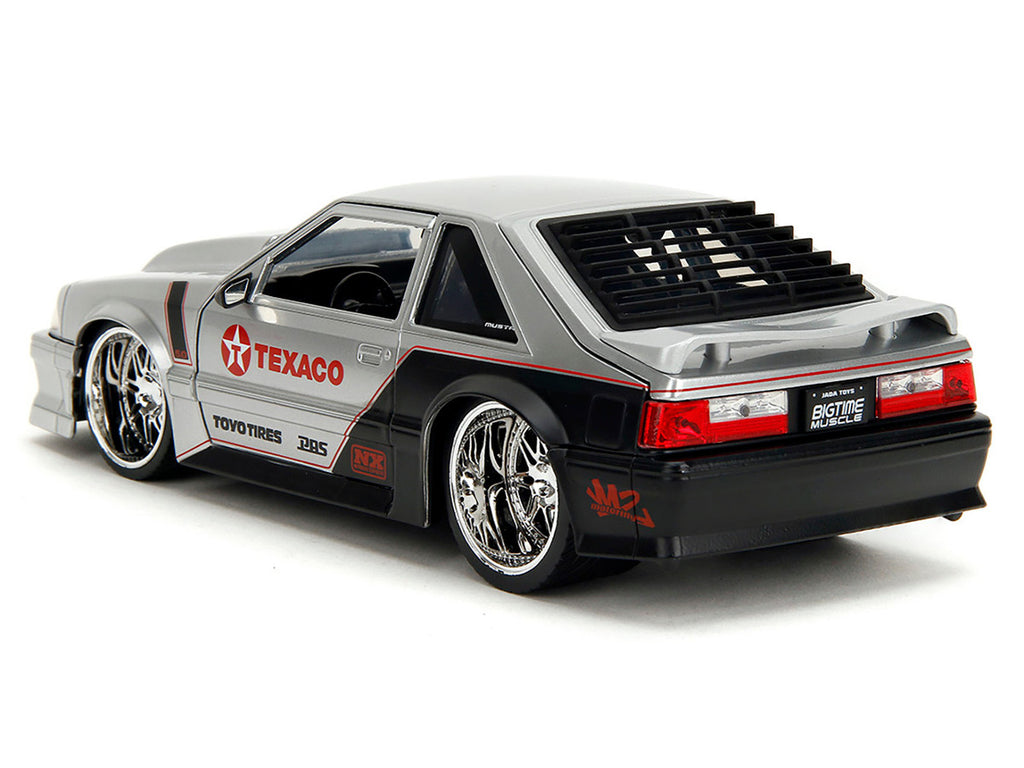 1989 Ford Mustang GT "Texaco" Silver Metallic and Matt Black "Bigtime Muscle" Series 1/24 Diecast Model Car by Jada-1