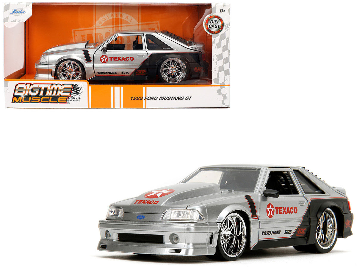 1989 Ford Mustang GT "Texaco" Silver Metallic and Matt Black "Bigtime Muscle" Series 1/24 Diecast Model Car by Jada-4