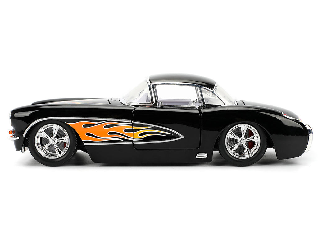 1957 Chevrolet Corvette Black with Flame Graphics and White Interior "Bigtime Muscle" Series 1/24 Diecast Model Car by Jada-2