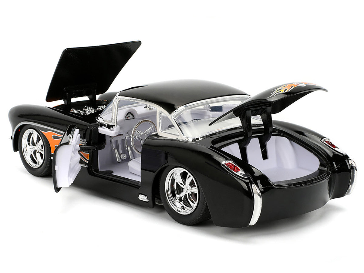 1957 Chevrolet Corvette Black with Flame Graphics and White Interior "Bigtime Muscle" Series 1/24 Diecast Model Car by Jada-1